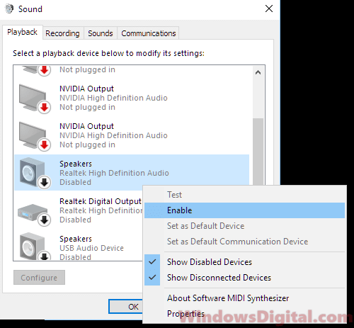 no sound from headphones after windows 10 update