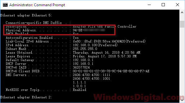 How to find MAC address on Windows 10 laptop with or without CMD
